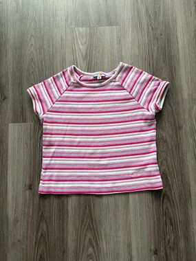 Y2K Pink & White Striped Short Sleeve Tee